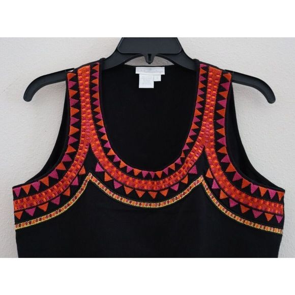 Soft Surroundings Women's Sz Small Black Embroidered Cotton Tank Top - Picture 4 of 5